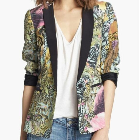 Maison Scotch tiger leopard cat print AOP tropical blazer jacket maximalist - Picture 1 of 9